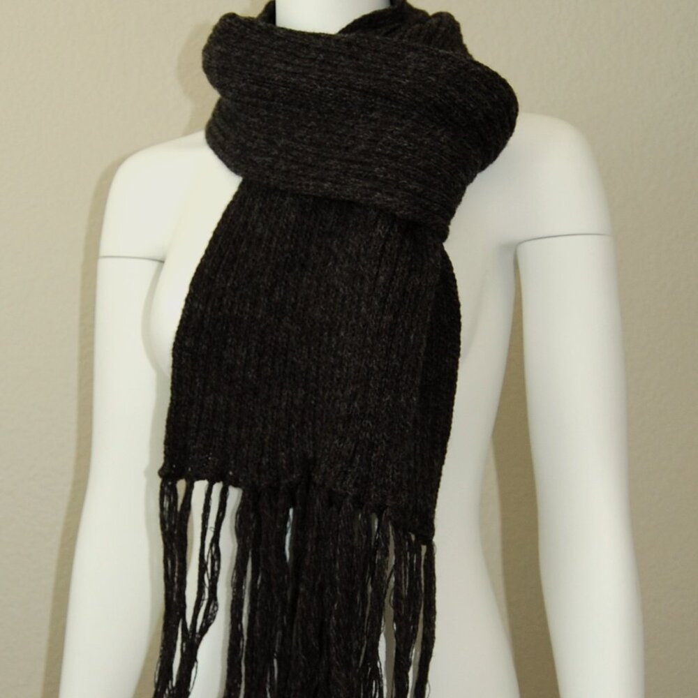 Rib Knit Scarf & Hat Set, Dark Charcoal Gray - Picture 8 of 11